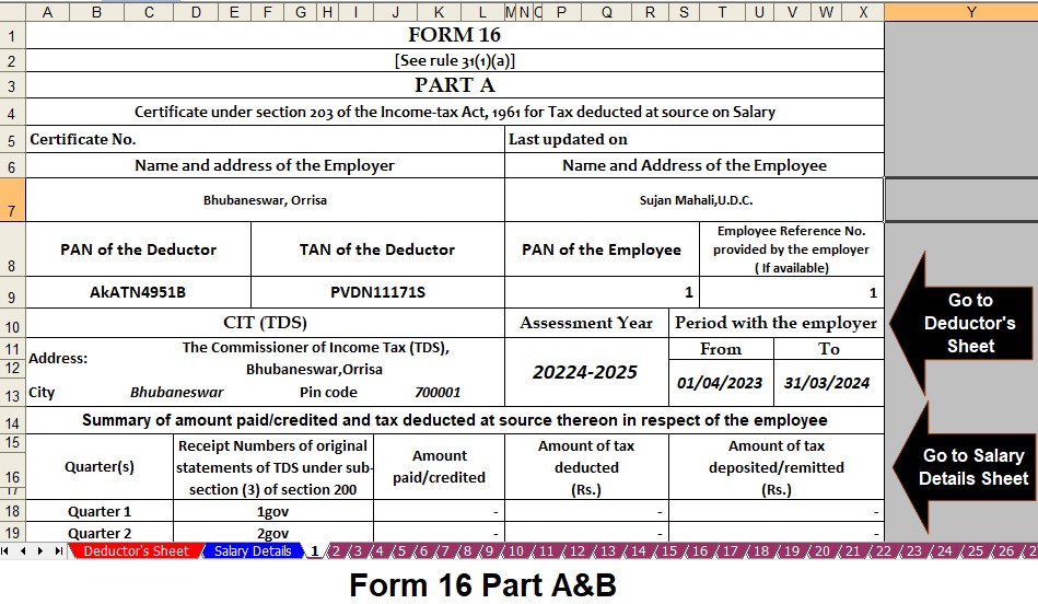 Download and Prepare at a time Form 16 Part A and Part B for 50 Employees in Excel for F.Y. 2023-24